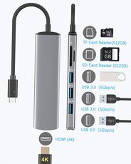 Docking Station USB-C Hub 4K HDMI CardReader Audio USB3 6in1