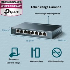 Switch  8-fach  10/100/1000 TP-Link TL-SG108 Metallgehäuse
