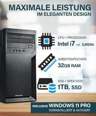 PC Office i7 3,9GHz 32GB 1TB SSD W11P GBL USB3.0 Office 2010